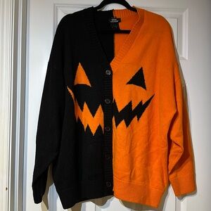 Hot Topic Social Collision Pumpkin Cardigan Inverted Colors Black and Orange